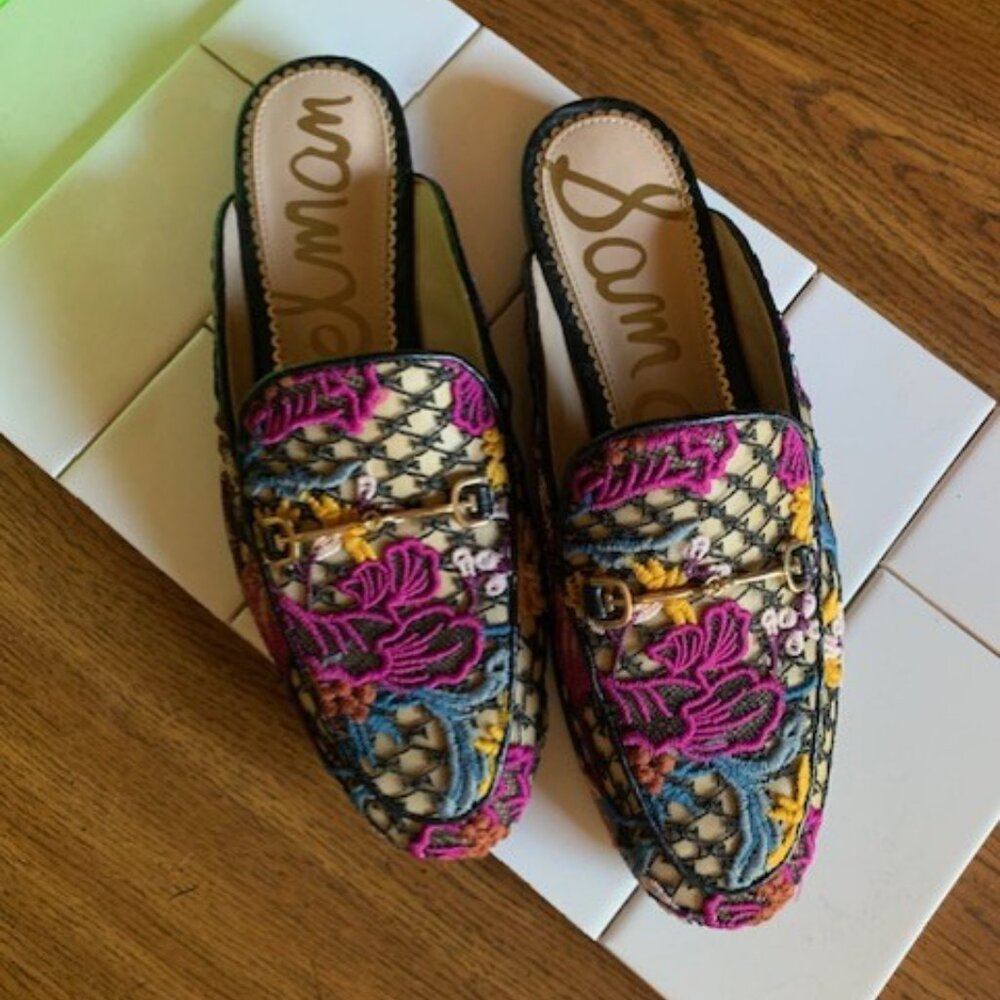 Sam Edelman Linnie Floral Lace Mules- EUC Size 8